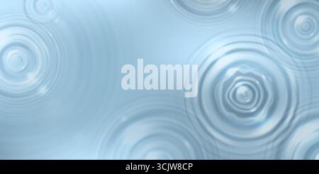 Blue water surface with ring patterns from drop impacts creating ripples and circular waves. Calm aqua background with concentric circles spreading outward for spa, wellness or nature designs. Stock Vector