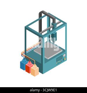 Modern 3D printer creating an object, symbolizing innovation, technology, and rapid prototyping for design, engineering, and creative industries. Stock Vector