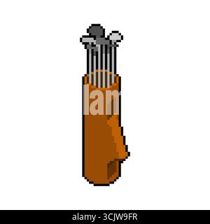 Pixel art golf bag with clubs, symbolizing sport, leisure, recreation, golfing hobby, retro game style, and active lifestyle. Stock Vector