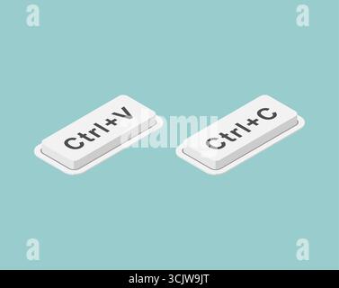 Ctrl+C and Ctrl+V keyboard buttons. Perfect for digital design, computer projects, software, coding, creativity, and modern tech concepts. Stock Vector