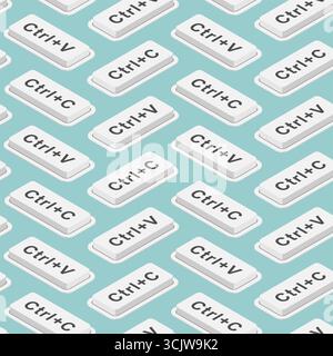Seamless pattern with Ctrl+C and Ctrl+V keyboard keys. Perfect for digital design, creative backgrounds, software projects, coding, and modern technol Stock Vector