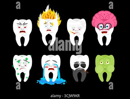 set of funny cartoon teeth with emotions and expressions. Perfect for dental care, health projects, kids’ education, oral hygiene campaigns, and medic Stock Vector