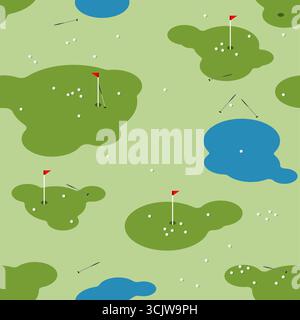 Seamless golf pattern with holes, flags, and ponds. Perfect for sport backgrounds, golf clubs, tournament designs, and leisure projects. Clean vector Stock Vector