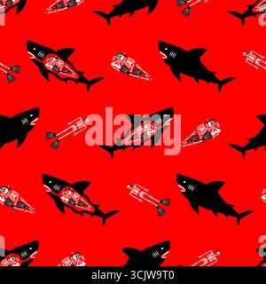 Seamless shark pattern with skeleton inside. Vector design for textile, wallpaper, marine theme, underwater concept, and creative backgrounds. Stock Vector