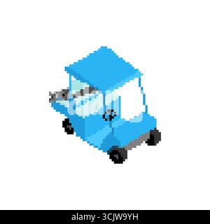 Pixel art golf cart in retro 8-bit style, symbolizing leisure, sport, retro gaming, and recreational mobility on golf courses. Stock Vector