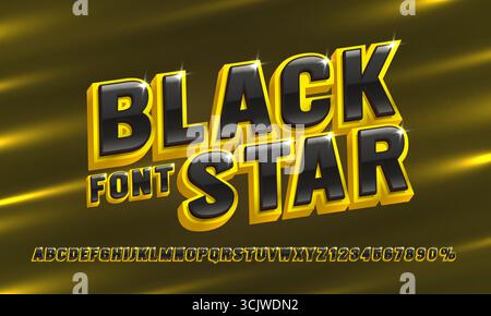 Black Star font set collection, letters and numbers symbol. Vector Stock Vector