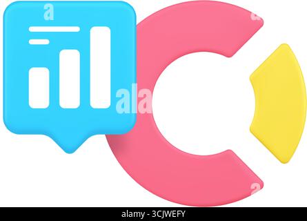 Data analytics visualization pie chart bar graph statistics report business analysis information growth metrics performance dashboard presentation 3d Stock Vector