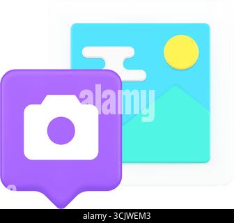 Camera photography image picture multimedia landscape photo capture shooting gallery portfolio creative visual content digital media 3d icon realistic Stock Vector