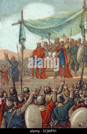 The Oaths of Strasbourg between Louis the German (876), ruler of East ...