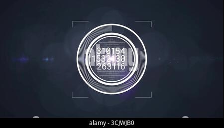 Displaying HUD rings on dark screen, with progress rings numeric readout corner guides lens flares Stock Photo