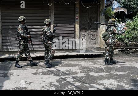 Kathmandu, Nepal. 9th Sep, 2025. Nepal Army personnel patrol on streets during curfew against alleged corruption and government's decision to ban on several social media platforms in Kathmandu, Nepal on September 9, 2025. Credit: ZUMA Press, Inc./Alamy Live News Stock Photo