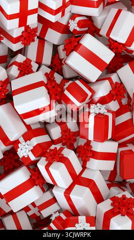 background filled with christmas gifts stacked on top of each other - 3d rendering Stock Photo