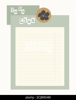 To-do list blank notebook sheet on vintage background with floral sticker rosehip flower, vintage collage background. Vector illustration Stock Vector