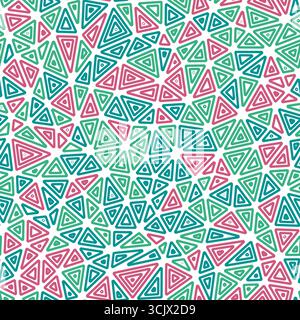 Geometric pattern. Compact triangles size. Multiple repeated inner triangles. Multiple colors style. Repeatable pattern. Beautiful vector tiles. Stock Vector