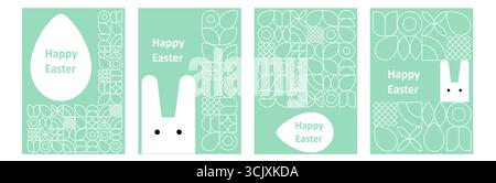 Set of Easter cards. Abstract geometric background. Eggs, spring flowers and decorations. For poster, postcard, scrapbooking, stickers. Vector. Stock Vector