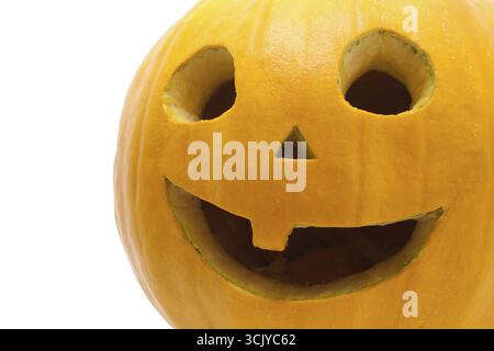 Cute Jack O Lantern halloween pumpkin on white background Stock Photo