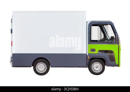 Side view of an isolated new small electric truck with copy space isolated on a white background Stock Photo