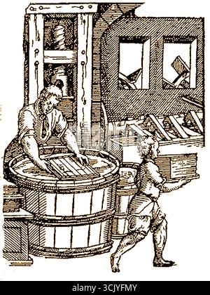 Paper Making in a small Medieval family business in the UK. Stock Photo