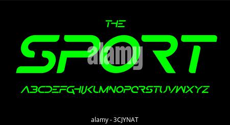Neon green tech font with smooth curves and fast oblique flow. Futuristic, energetic, and made for racing games, esport branding, and digital motion Stock Vector