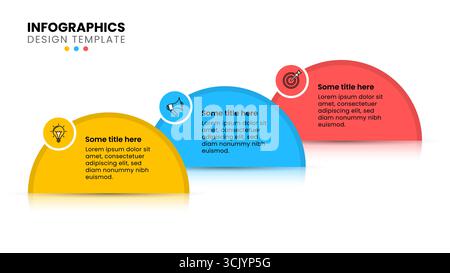 Infographic template with icons and 3 options or steps. Semicircles. Can be used for workflow layout, diagram, banner, webdesign. Vector illustration Stock Vector