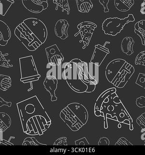 Fast Food Outline Seamless Pattern Vector Illustration Stock Vector