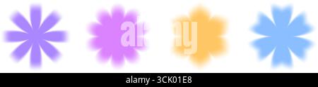 Soft aura flowers with y2k blur and dreamy shape effects in purple, pink, yellow and blue for retro designs. Stock Vector