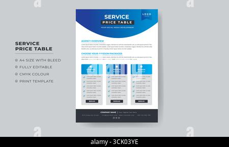 service price list flyer, service price table flyer, service table flyer Stock Vector