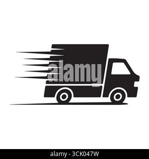 Fast Delivery Truck Icon, Express Shipping Logistics Symbol in Black Silhouette Vector Stock Vector