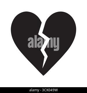 Vector illustration of Black Broken Heart Icon on White Background Stock Vector