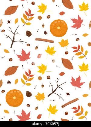 Autumn seamless pattern. Hand drawn cozy autumn theme doodle texture. Autumn colors vector background. Stock Vector