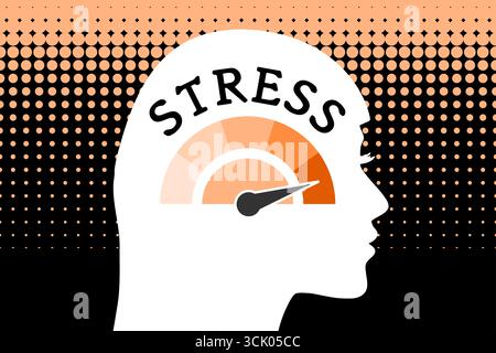 Stress level concept with head symbol indicating to high vector ...