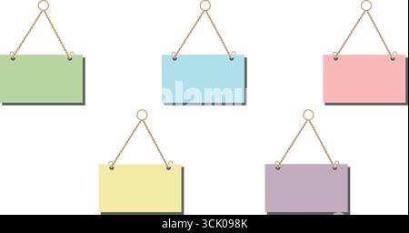 Blank hanging boards vector illustration isolated on blue background. Outdoor display signs. Stock Vector