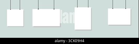 Blank hanging white vector poster frame set isolated on transparent background. Stock Vector