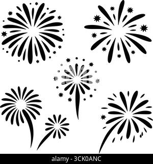 Black and white fireworks silhouette illustrations Stock Vector
