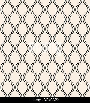 Seamless wavy pattern of lines. Black thin line pigtails seamless pattern on beige background. White modern vintage pattern. Vector illustration Stock Vector
