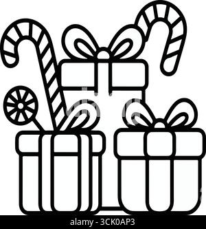 Black and white Christmas gift boxes with candy canes Stock Vector