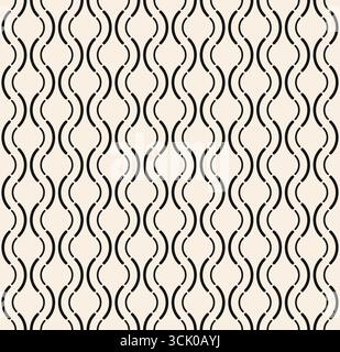 Seamless wavy pattern of lines. Black thin line pigtails seamless pattern on beige background. White modern vintage pattern. Vector illustration. Stock Vector