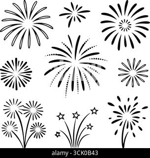 Black and white fireworks silhouette illustrations Stock Vector