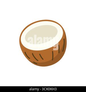 Flat style illustration of a halved coconut Minimalistic design tropical fruit concept isolated on white background Stock Vector