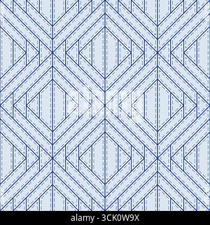 Seamless geometric pattern of lines. Vector decorative ornament of triangles. Blue gray pattern. Complex mosaic tile background for design project. Stock Vector