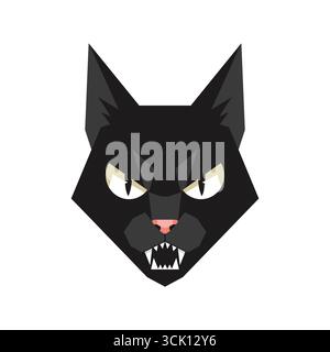 Vector art of black cat face on white background Stock Vector