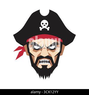 Vector art of angry pirate head on white background Stock Vector