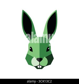 Vector art of green rabbit head on white background Stock Vector