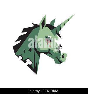 Vector art of green zombie unicorn head on white background Stock Vector