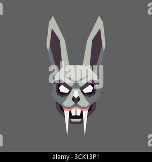 Vector art of scary rabbit skull monster face on dark grey background Stock Vector