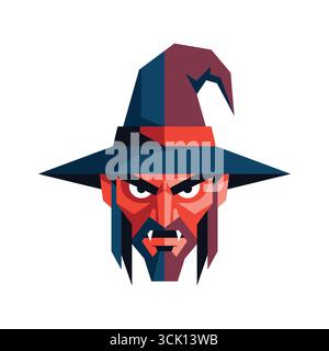Vector art of scary wizard face on white background Stock Vector