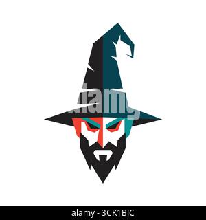 Vector art of abstract wizard hat and wizard on white background Stock Vector