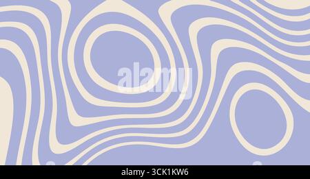 Vector abstract wavy pattern in psychedelic style. Dynamic, groovy texture with curved purple lines and circles on beige backdrop Stock Vector