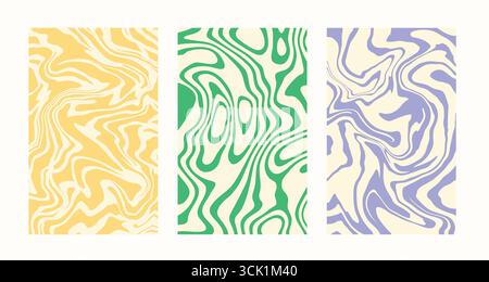 Abstract pattern with wavy wild animal print. Set of vector, psychedelic liquid, colorful prints on creamy beige backdrop Stock Vector