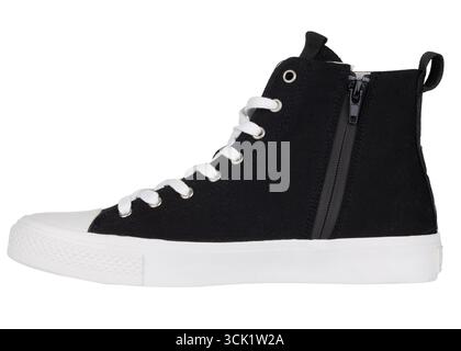 Black high top canvas sneaker with side zipper Stock Photo